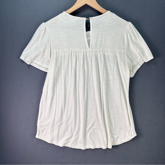 KNOX ROSE White Flowy Boho Short Sleeve Smocked Embroidered Breezy Blouse Size S - Picture 10 of 15